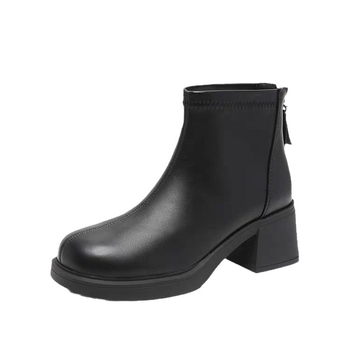 Női Slim csizma mesterséges PU felsőrész, négyszögletes orr, vastag sarkú, hátul cipzár, alacsony szár (sarokmagasság 3–5 cm)