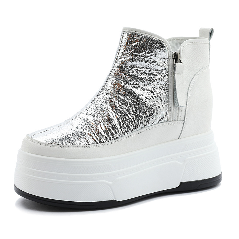 Női Martin csizmák plüss béléssel, magasságot növelő dizájn, középszárú, felső rész tehenbőrből, PU talp