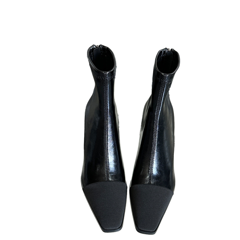 Ghete skinny pentru femei, PU partea superioară, gleznă joasă, toc plat, toamnă 2025