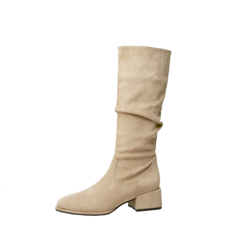 Női lovagcsizma velúrból, négyszögletes orr, vastag sarok 3-5 cm, térdig érő szár, gyapjú bélés