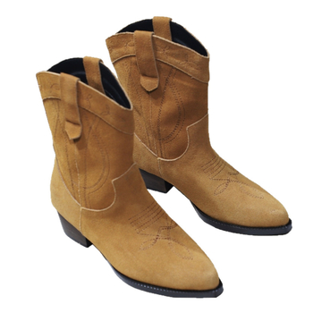 Botine femei Martin: vârf ascuțit, toc gros 3-5 cm, mid shaft, mid shaft, partea superioară din nubuk de vițel, broderie