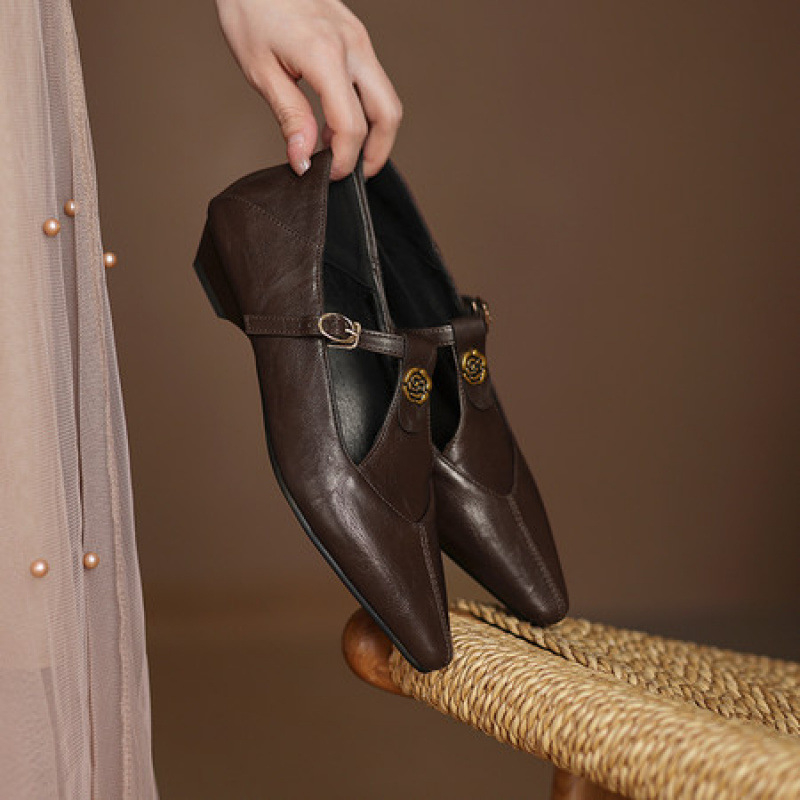 Френски ретро Mary Jane обувки за жени, модел с череп (квадратен нос, телешки набук, микрофибърна подплата, 3–5 см котешки ток)