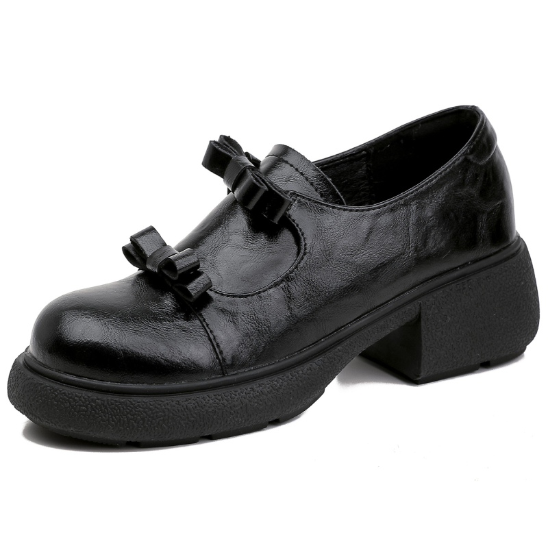 Ženske loaferice s okruglim vrhom i debelim petom 3–5 cm, Xinlixing, proljeće 2025 (Gornji dio: super vlakno; Uložak: prirodna koža; Podstava: pigskin; Potplat: guma; Otvorenost: dubok otvor)