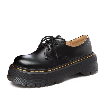 Pantofi platformă pentru femei, vârf rotund, exterior din piele naturală, căptușeală PU, talpă din cauciuc