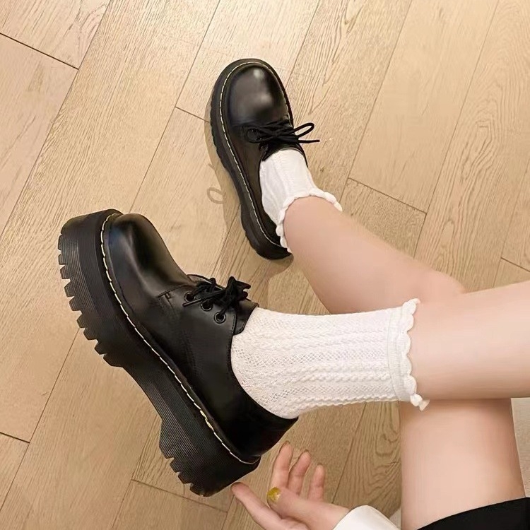 Pantofi platformă pentru femei, vârf rotund, exterior din piele naturală, căptușeală PU, talpă din cauciuc