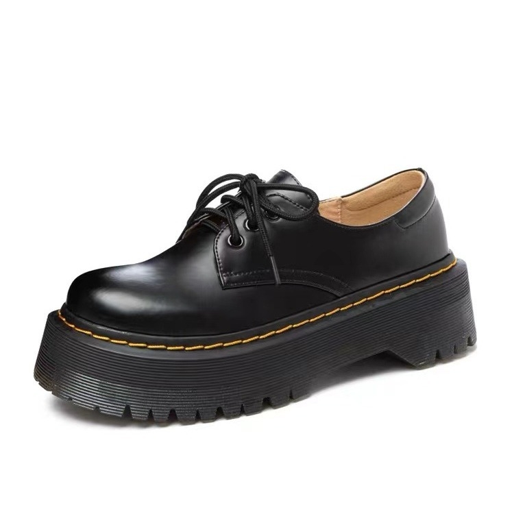 Pantofi platformă pentru femei, vârf rotund, exterior din piele naturală, căptușeală PU, talpă din cauciuc