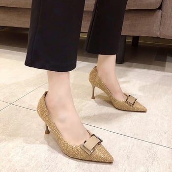 Pantofi stiletto pentru femei, vârf ascuțit, toc 6–8 cm, PU partea superioară, stil coreean