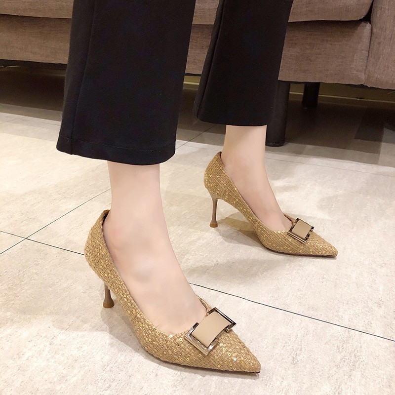 Pantofi stiletto pentru femei, vârf ascuțit, toc 6–8 cm, PU partea superioară, stil coreean