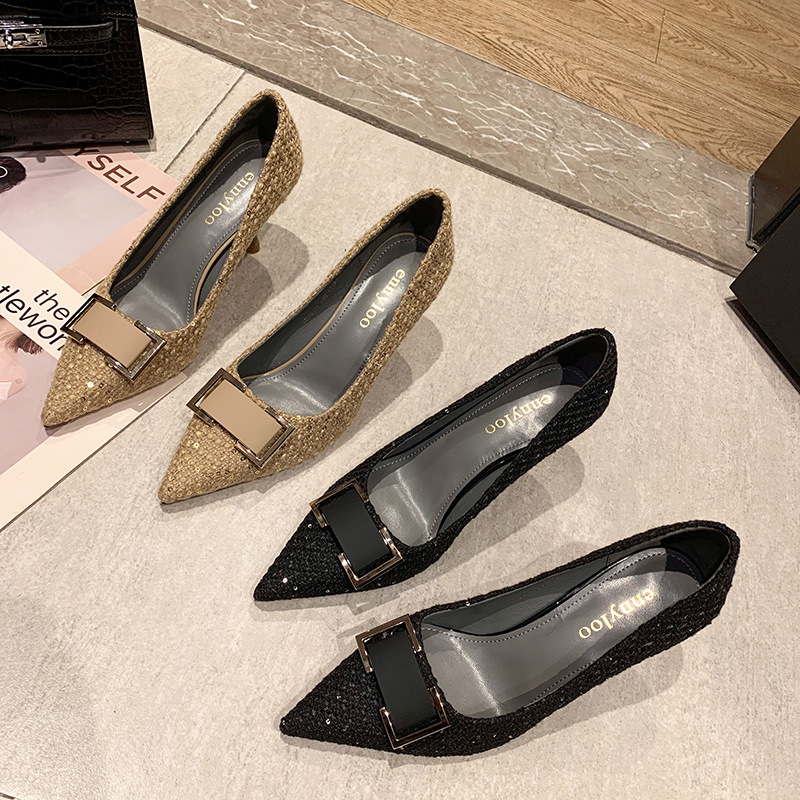 Pantofi stiletto pentru femei, vârf ascuțit, toc 6–8 cm, PU partea superioară, stil coreean