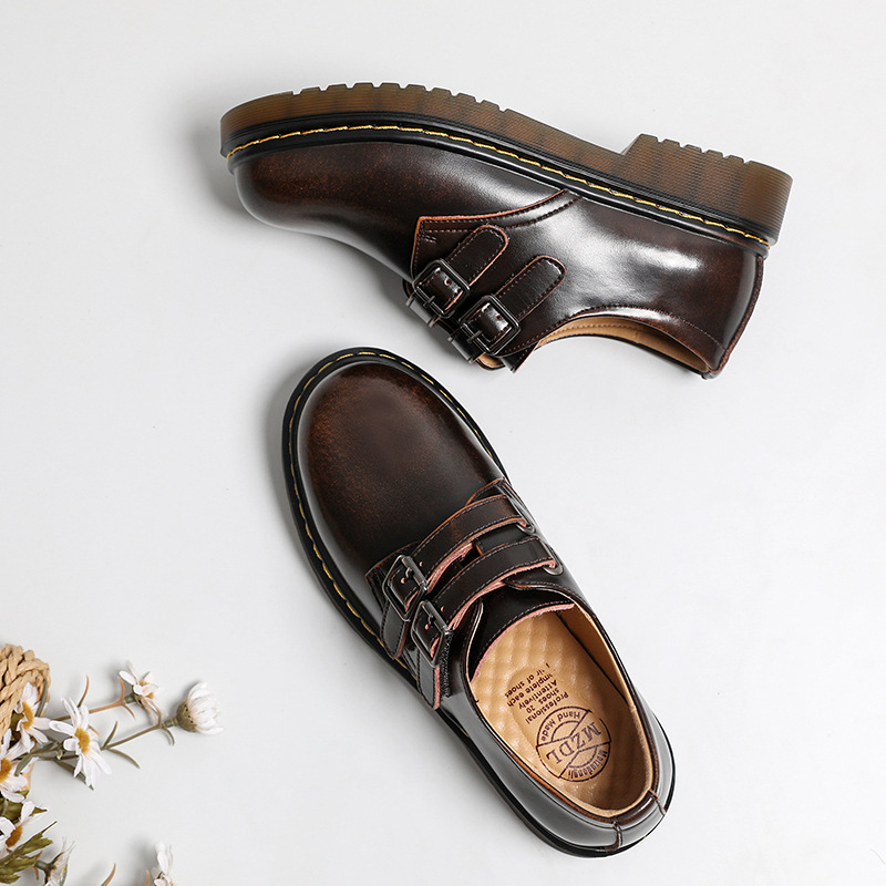 Platform loafers unisex, piele naturală upper, închidere Velcro, talpă din tendon de vită