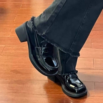 Loafers damă, stil britanic, vârf pătrat, PU partea superioară, talpă din cauciuc, toc gros 6–8 cm