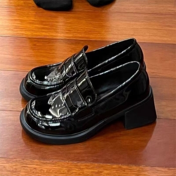 Loafers damă, stil britanic, vârf pătrat, PU partea superioară, talpă din cauciuc, toc gros 6–8 cm