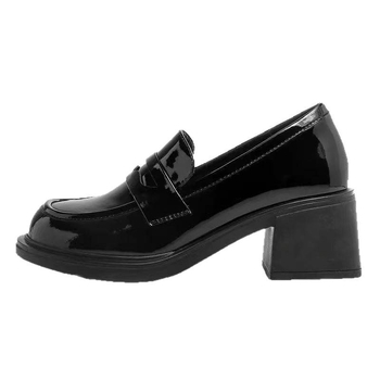 Loafers damă, stil britanic, vârf pătrat, PU partea superioară, talpă din cauciuc, toc gros 6–8 cm