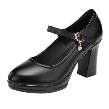 Pantofi cu toc PU cu vârf rotund și talpă groasă, căptușeală din microfibră, înălțime toc 6–8 cm