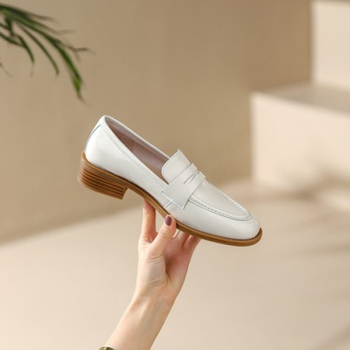 Loafers dama din piele naturală de porc, fără șireturi, vârf rotund, toc tip wedgie 4-6 cm