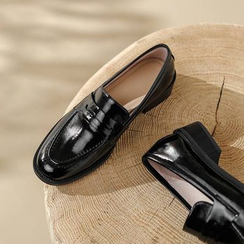 Loafers dama din piele naturală de porc, fără șireturi, vârf rotund, toc tip wedgie 4-6 cm