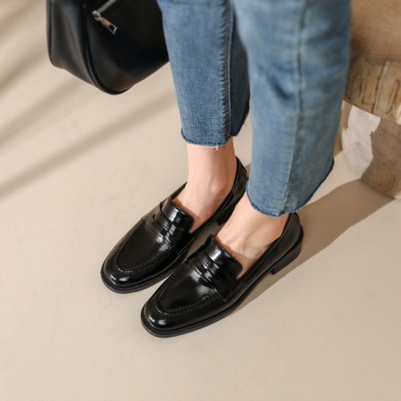 Loafers dama din piele naturală de porc, fără șireturi, vârf rotund, toc tip wedgie 4-6 cm