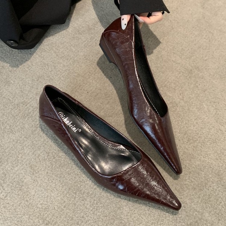 Pantofi femei plati, varf ascutit, partea superioară PU, mule slip-on, toc pătrat mic