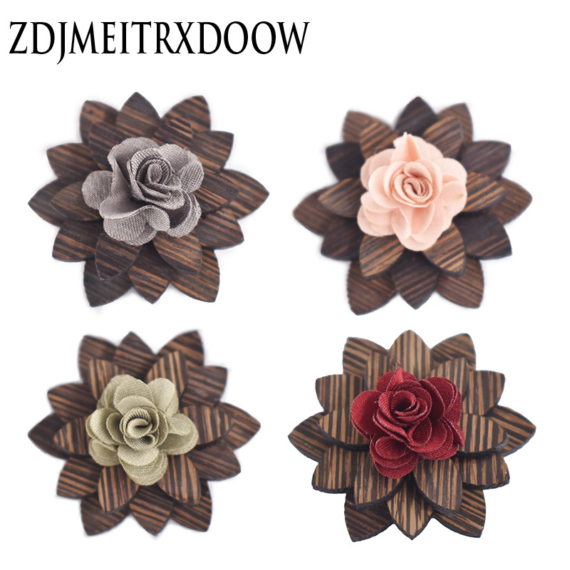 Broșă din lemn - stil retro masculin, design floral, decorativ, personalizabil