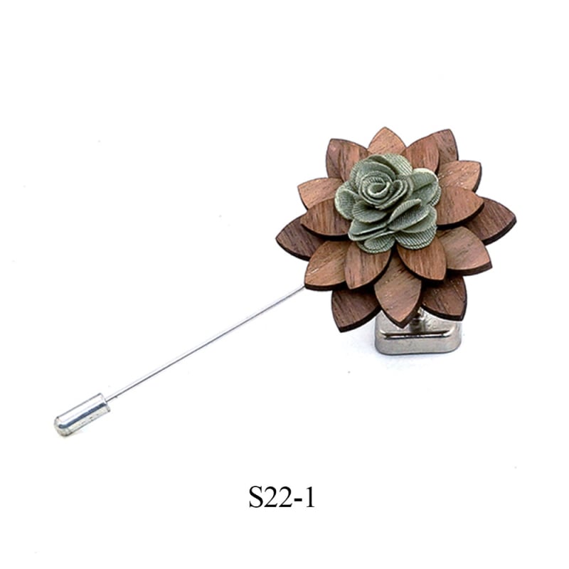 Broșă din lemn - stil retro masculin, design floral, decorativ, personalizabil