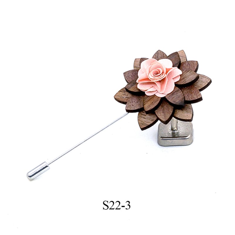 Broșă din lemn - stil retro masculin, design floral, decorativ, personalizabil