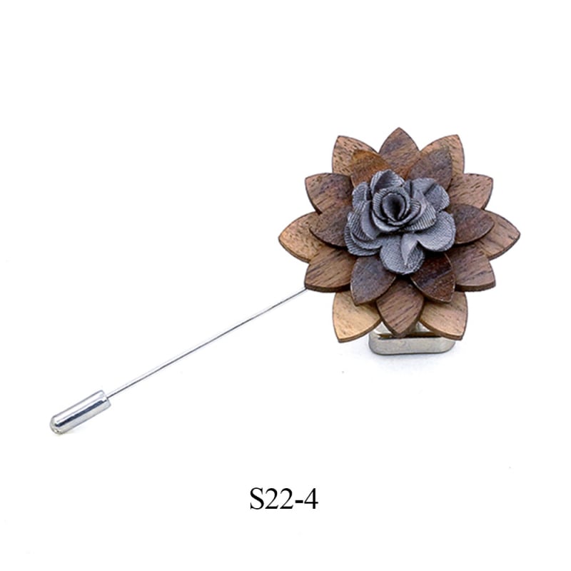 Broșă din lemn - stil retro masculin, design floral, decorativ, personalizabil