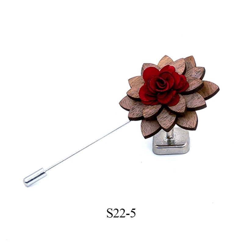 Broșă din lemn - stil retro masculin, design floral, decorativ, personalizabil