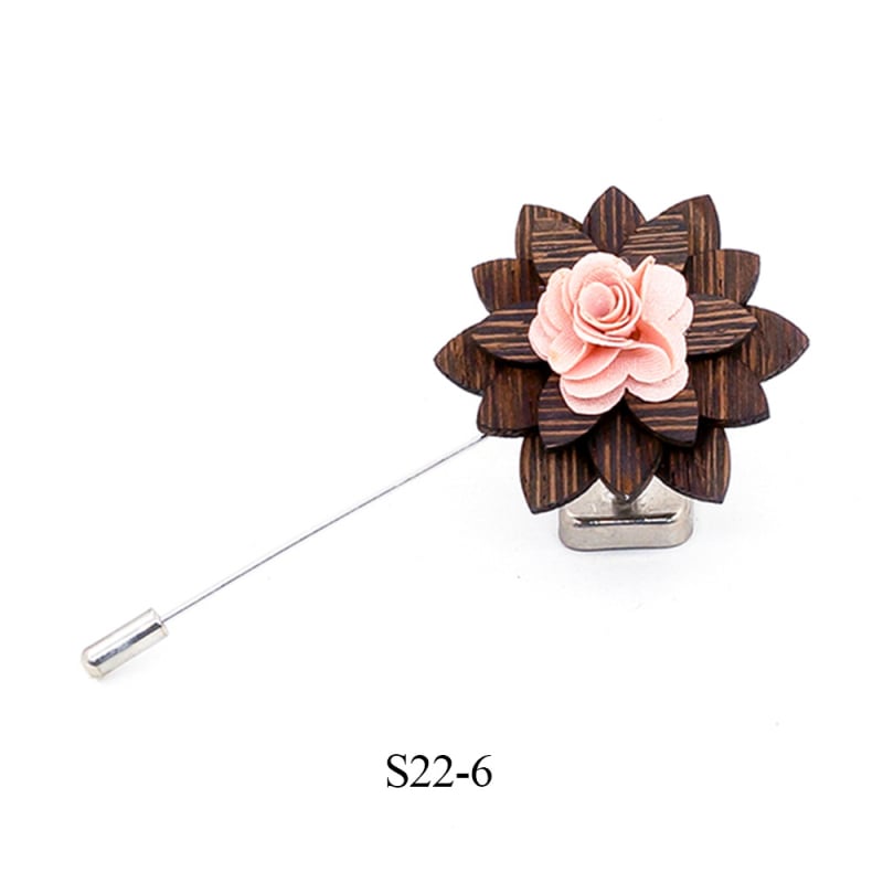 Broșă din lemn - stil retro masculin, design floral, decorativ, personalizabil