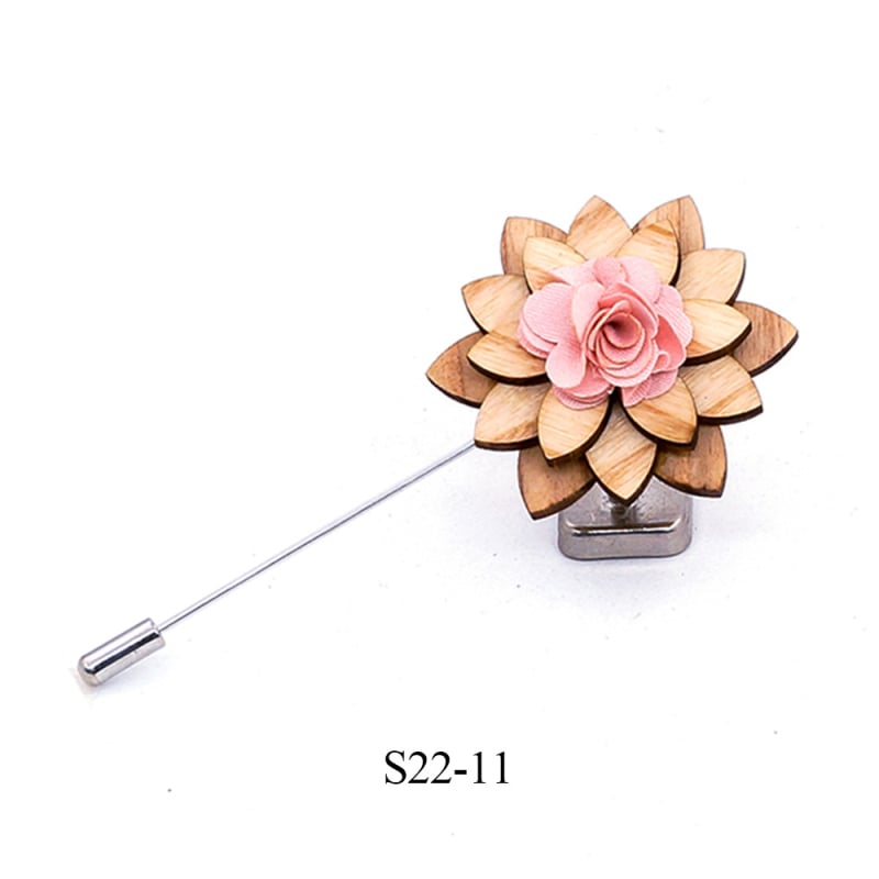 Broșă din lemn - stil retro masculin, design floral, decorativ, personalizabil