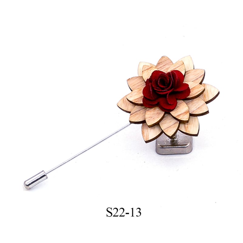 Broșă din lemn - stil retro masculin, design floral, decorativ, personalizabil