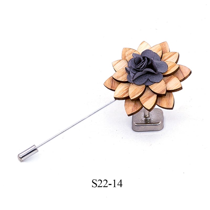 Broșă din lemn - stil retro masculin, design floral, decorativ, personalizabil