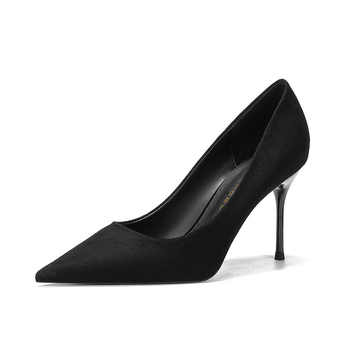 Pantofi dama cu vârf ascuțit, toc înalt 6–8 cm, partea superioară PU, branț PU, talpă din cauciuc