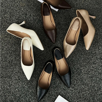 Pantofi femei cu toc înalt – vârf ascuțit, PU partea superioară, toc 3–6 cm, toc subțire