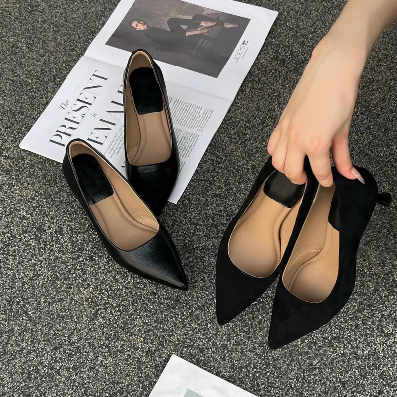 Pantofi femei cu toc înalt – vârf ascuțit, PU partea superioară, toc 3–6 cm, toc subțire