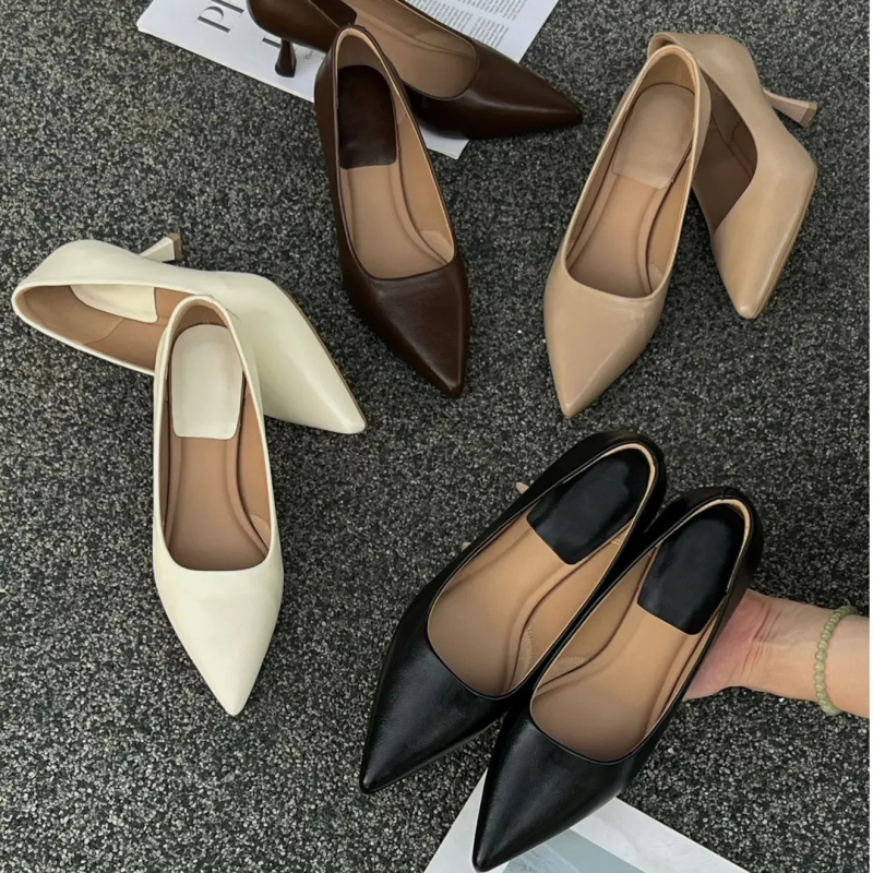 Pantofi femei cu toc înalt – vârf ascuțit, PU partea superioară, toc 3–6 cm, toc subțire