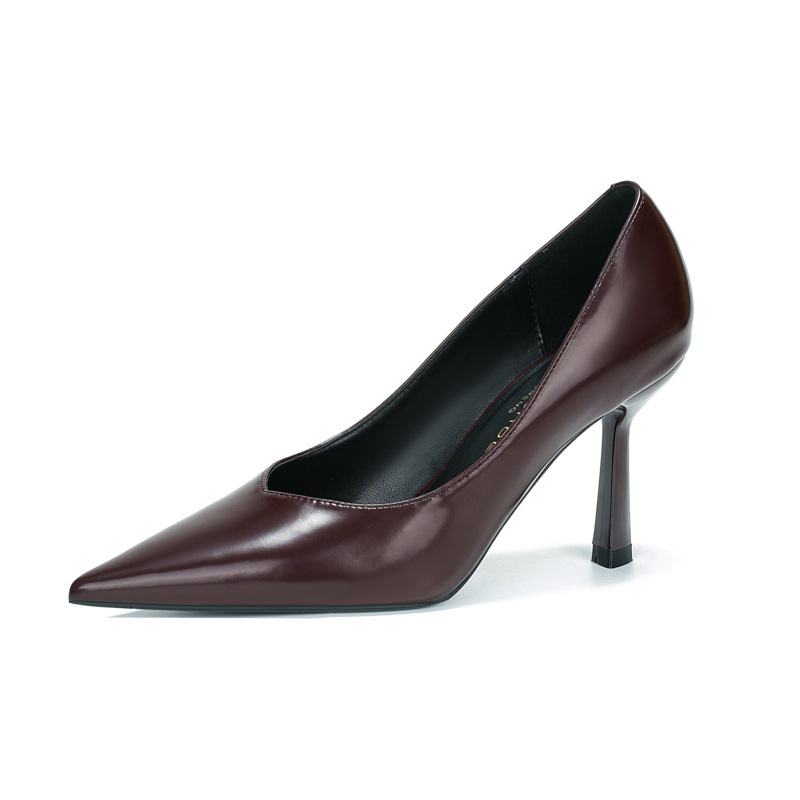 Pantofi damă pentru banchet cu vârf ascuțit, parte superioară PU, toc subțire 6-8 cm, branț PU, talpă din cauciuc