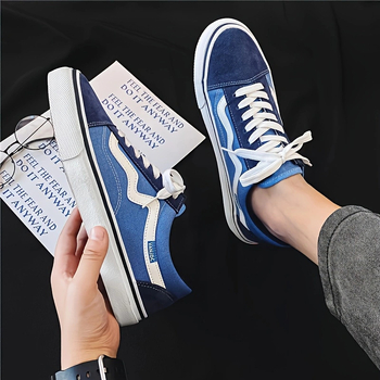 Ανδρικά καμβαδωτά sneakers, χαμηλό προφίλ, κορδόνια, καουτσούκ σόλα και μυτερή μύτη