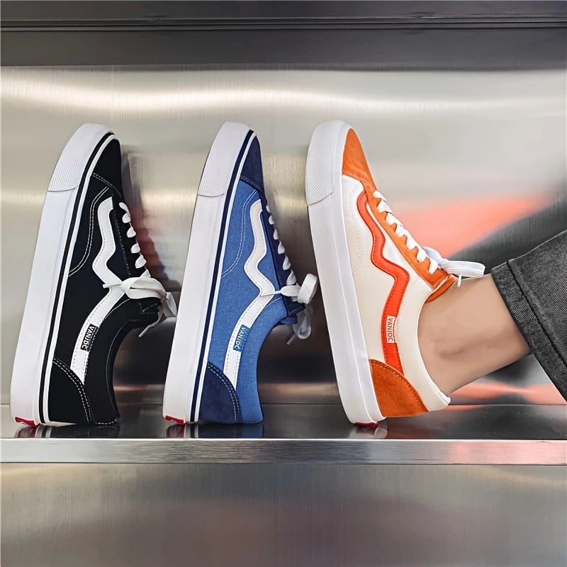 Ανδρικά καμβαδωτά sneakers, χαμηλό προφίλ, κορδόνια, καουτσούκ σόλα και μυτερή μύτη