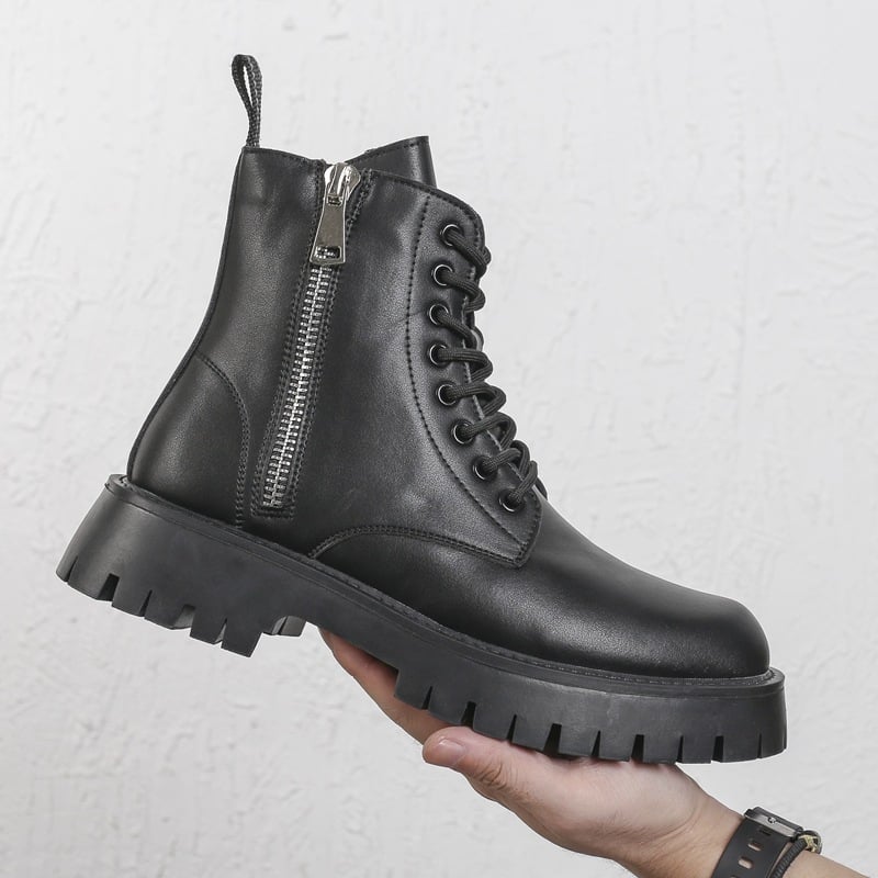 Martin odiniai auliniai bateliai - stora pada, vidutinio aukščio, raištis, fleece vooderis, šoninis užtrauktukas