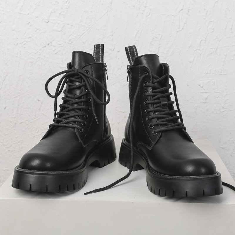 Martin odiniai auliniai bateliai - stora pada, vidutinio aukščio, raištis, fleece vooderis, šoninis užtrauktukas