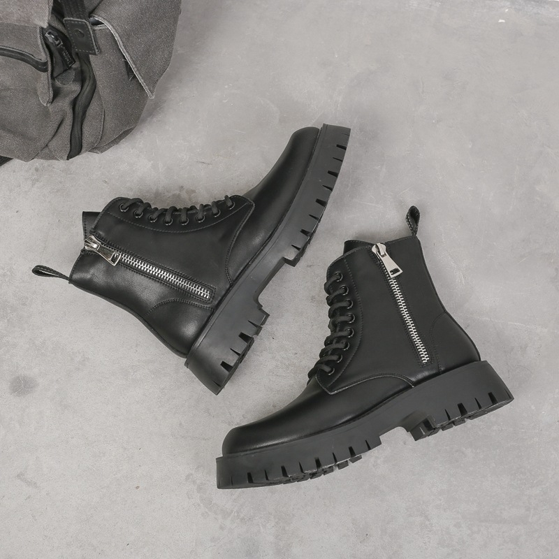 Martin odiniai auliniai bateliai - stora pada, vidutinio aukščio, raištis, fleece vooderis, šoninis užtrauktukas