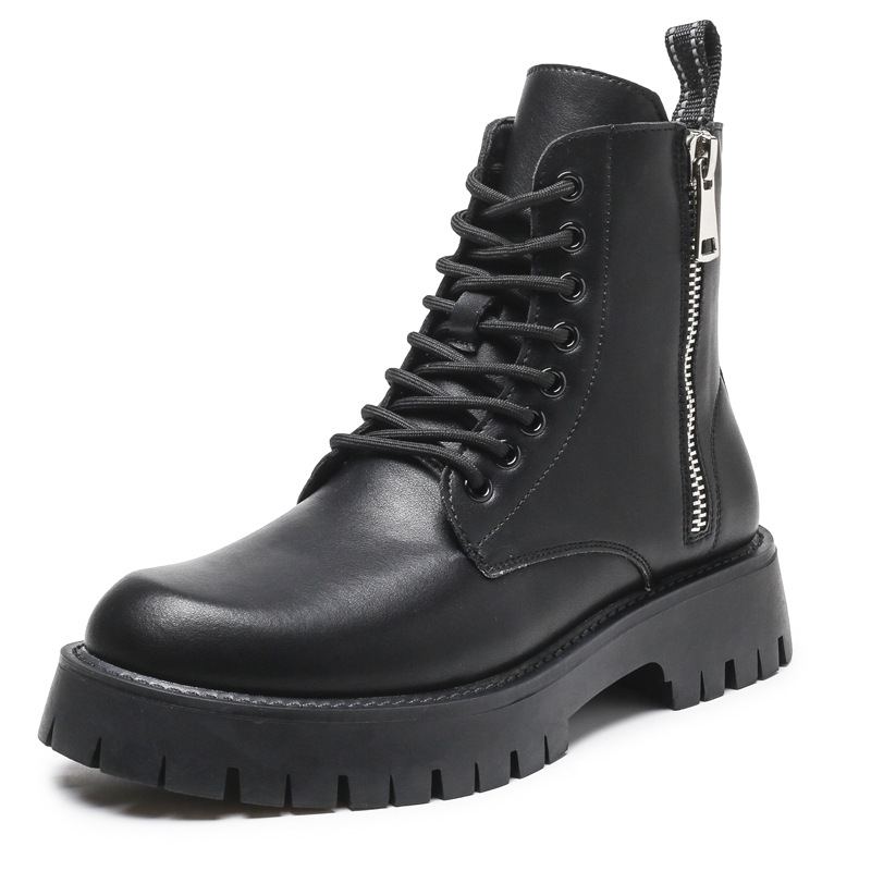 Martin odiniai auliniai bateliai - stora pada, vidutinio aukščio, raištis, fleece vooderis, šoninis užtrauktukas