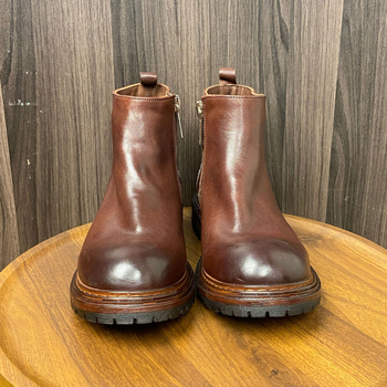 Vyriski Chelsea batai iš pirmosios karvės odos, gumine padu, vidutinio ilgio šarvas, 3–5 cm kulnas