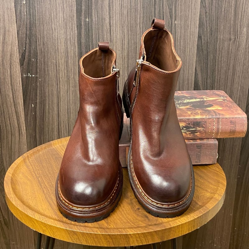 Vyriski Chelsea batai iš pirmosios karvės odos, gumine padu, vidutinio ilgio šarvas, 3–5 cm kulnas