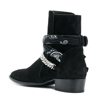 Ghete Chelsea pentru bărbați cu înălțime mare a gambelor, detaliu lanț, vârf ascuțit, toc mediu 3–5 cm, căptușeală din piele naturală, talpă din cauciuc