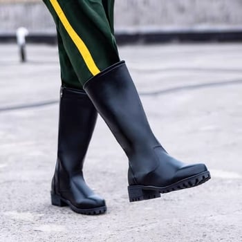 Cizme de cavaler unisex – tibie înaltă, fermoar lateral, partea superioară PU, talpă EVA, impermeabile