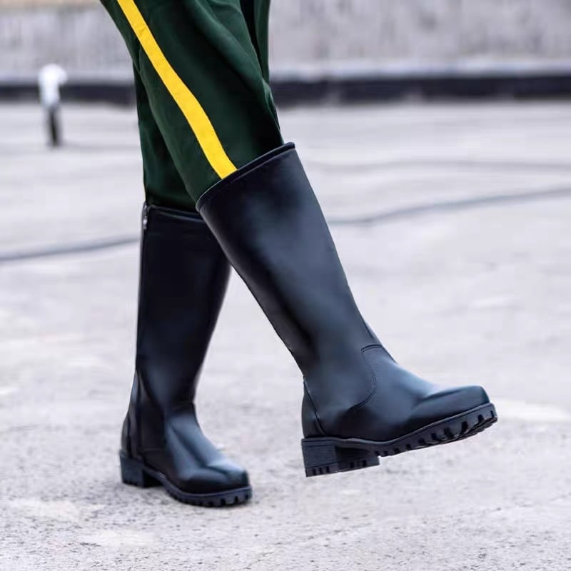 Cizme de cavaler unisex – tibie înaltă, fermoar lateral, partea superioară PU, talpă EVA, impermeabile