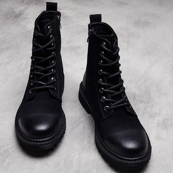 Ghete Martin, vamp din piele de vită, dublu strat, talpă din cauciuc, toc pătrat mic 1-3 cm, șiret frontal, respirante