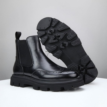 Ghete bărbătești din piele, înalte, talpă groasă pentru creșterea înălțimii, piele de vițel autentică, vârf rotund, impermeabile