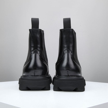 Ghete bărbătești din piele, înalte, talpă groasă pentru creșterea înălțimii, piele de vițel autentică, vârf rotund, impermeabile